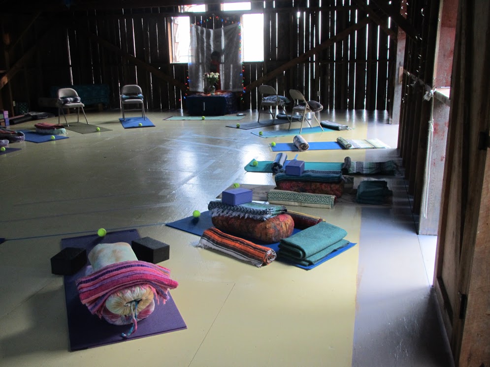 barn with yoga mats